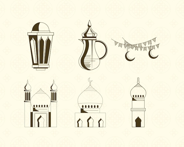 Six eid festival icons