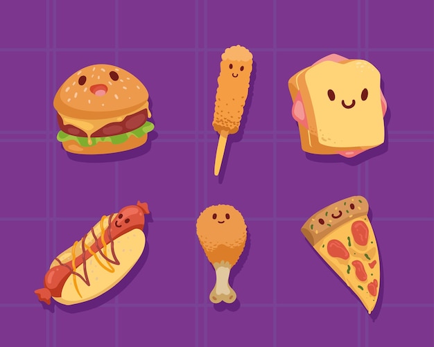 Six fast food kawaii ingredients