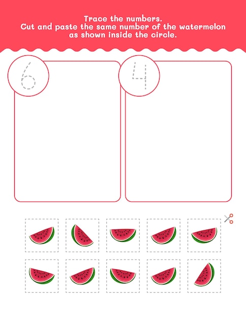 Six And Four Counting And Tracing Number Worksheet Cut And Paste Worksheet With Pictures Premium Vector Element