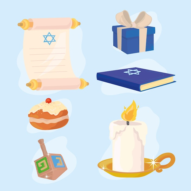 Six happy hanukkah icons