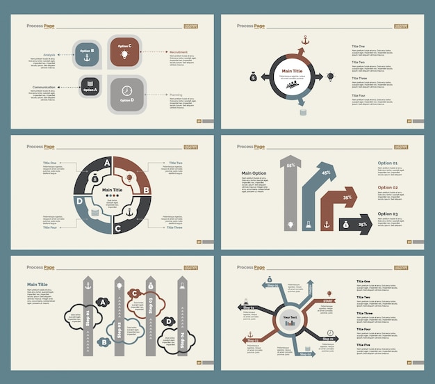 Six Teamwork Charts Slide Templates Set