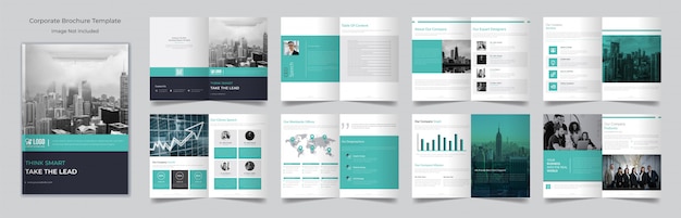 Sixteen page minimal business brochure design template