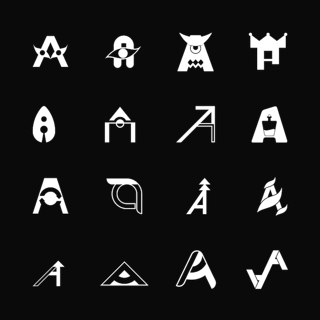 sixteen sets of letter A logo concept. modern, simple, combination, clean, stylish and unique