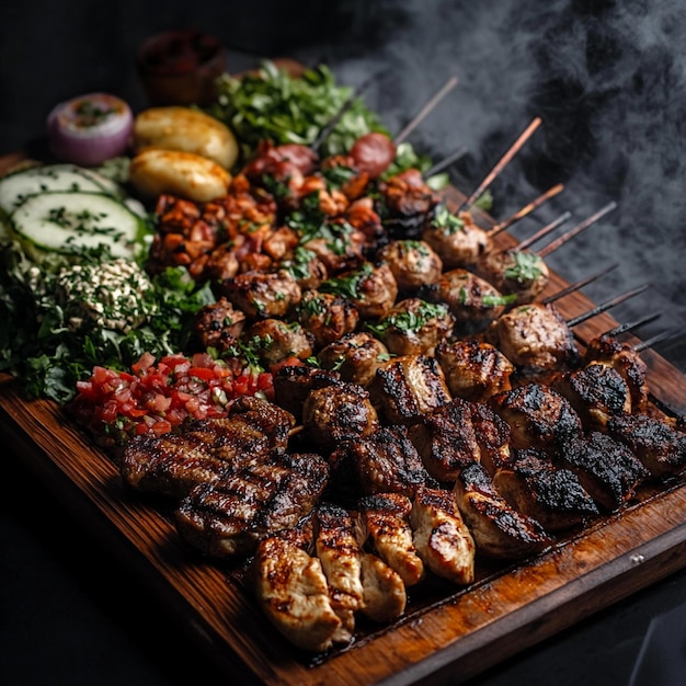 Sizzling Grilled Feast A Smoky Symphony of Meats Vibrant Vegetables and Tantalizing Sauces