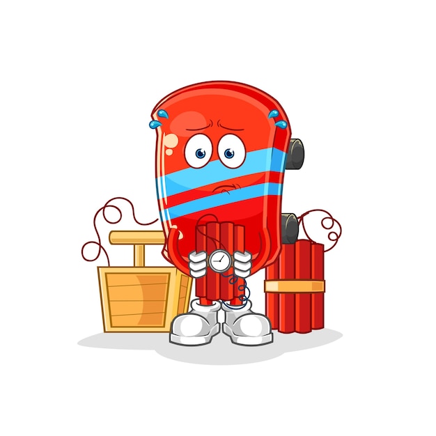 Skateboard holding dynamite character cartoon mascot vector