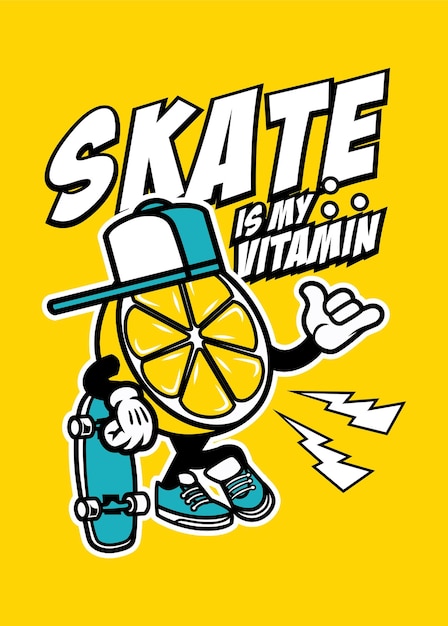 SKATEBOARD LEMON CARTOON