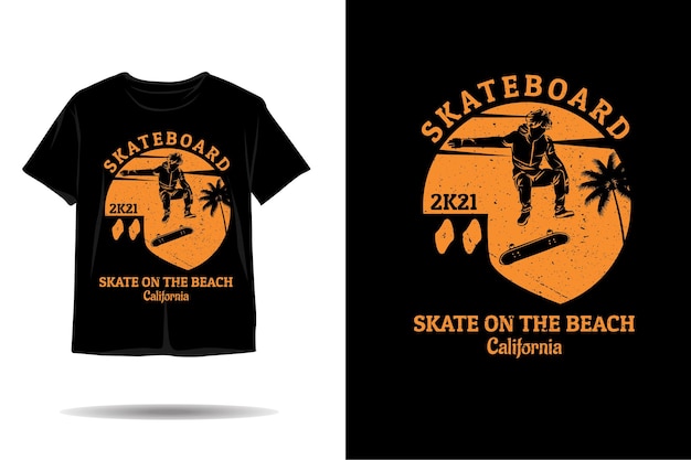 Skateboard skate on the beach silhouette tshirt design