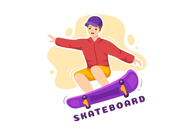 Skateboard Sport Illustration with Skateboarders Jump using Board on Springboard in Skatepark