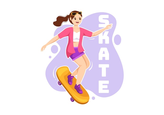 Skateboard Sport Illustration with Skateboarders Jump using Board on Springboard in Skatepark