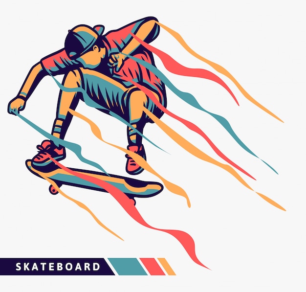 Skateboarder colorful illustration with motion effect