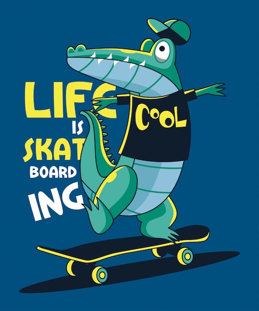 skateboarder crocodile vector design