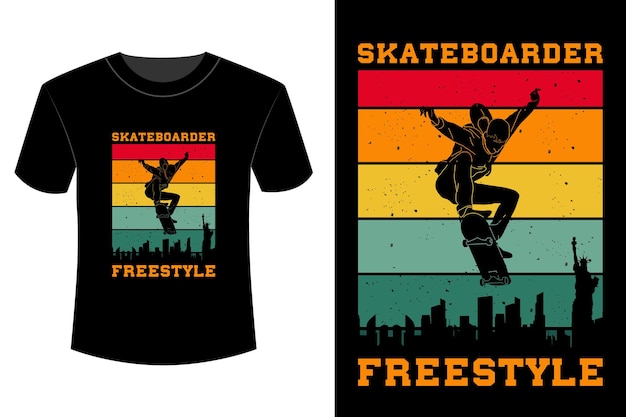 Skateboarder freestyle t-shirt design vintage retro