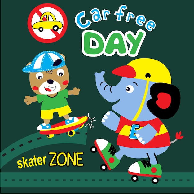 skater animal cartoon vector in car free day