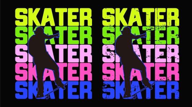 Skater boy art print with cool SKATER words background