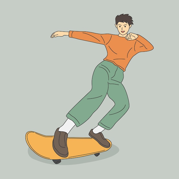 Skater boy illustration in flat cartoon style