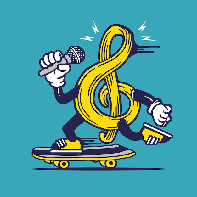 Skater G Clef Music Notes Symbol Skateboarding Character Design