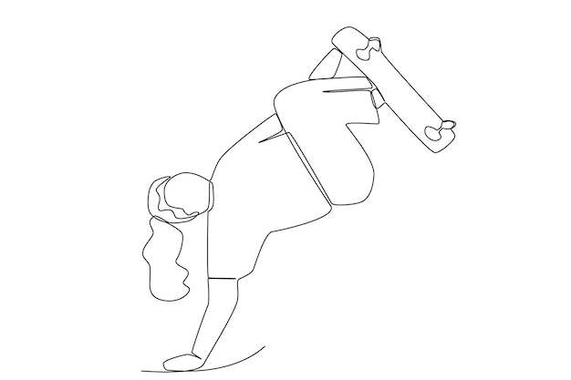 A skater girl practising skateboarding in the skatepark one line art