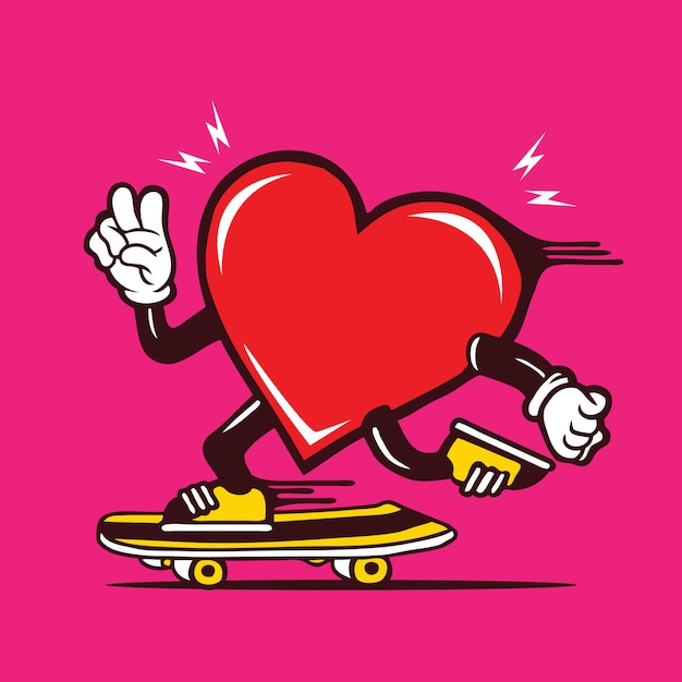 Skater Heart Shape Love Skateboarding Character Design