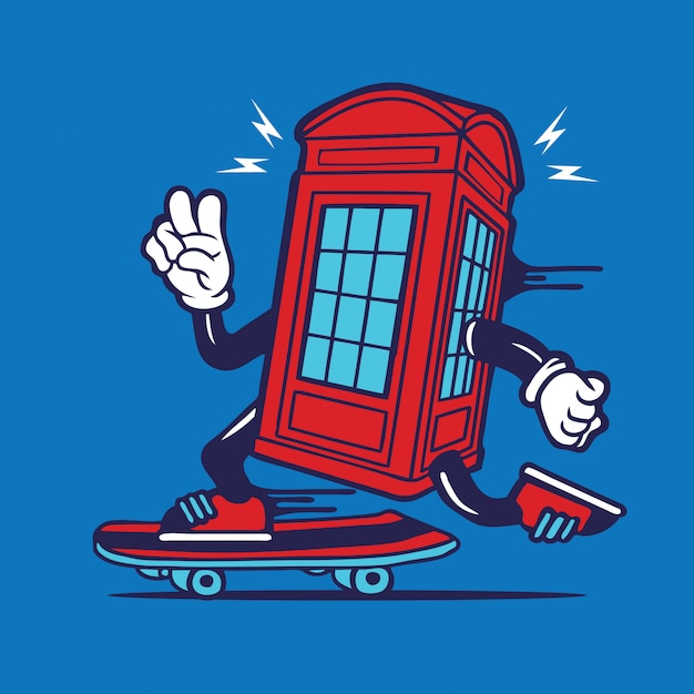 Skater London Phone Booth Box United Kingdom Skateboarding Character Design