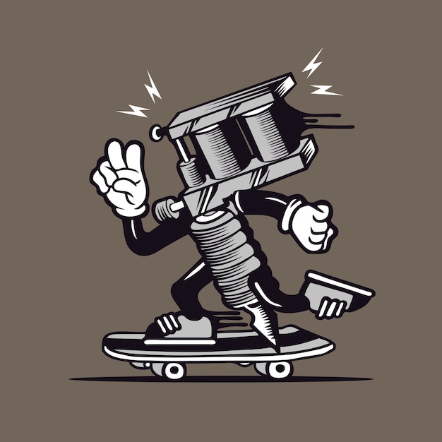 Skater Tattoo Machine Skateboarding Character Design