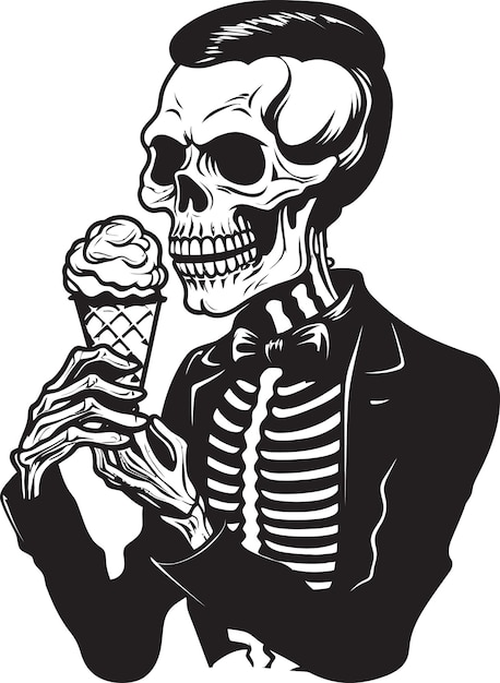 Vector skeletal sweets skeleton licking soft serve logo design rest in bones skeleton lying on bed logo