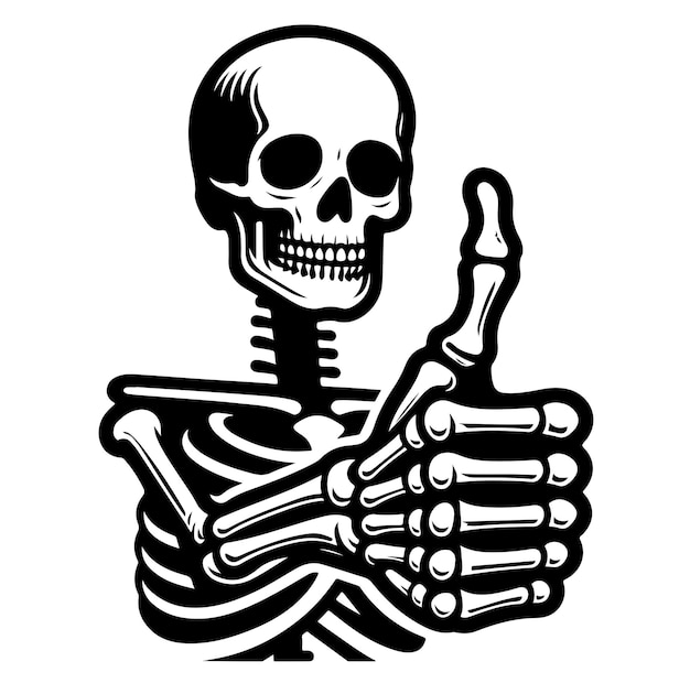 Vector skeleton bone hand thumbs up little finger sign silhouette vector illustration