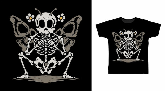 Skeleton butterfly tshirt design concept