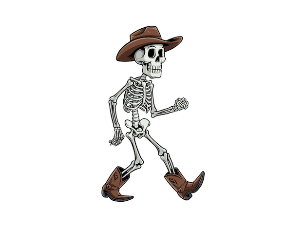 Vector skeleton cowboy walking halloween western fun vector art