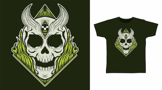 Skeleton green fire tshirt design concepts