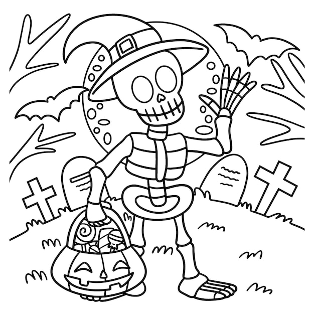 Skeleton Halloween Coloring Page for Kids