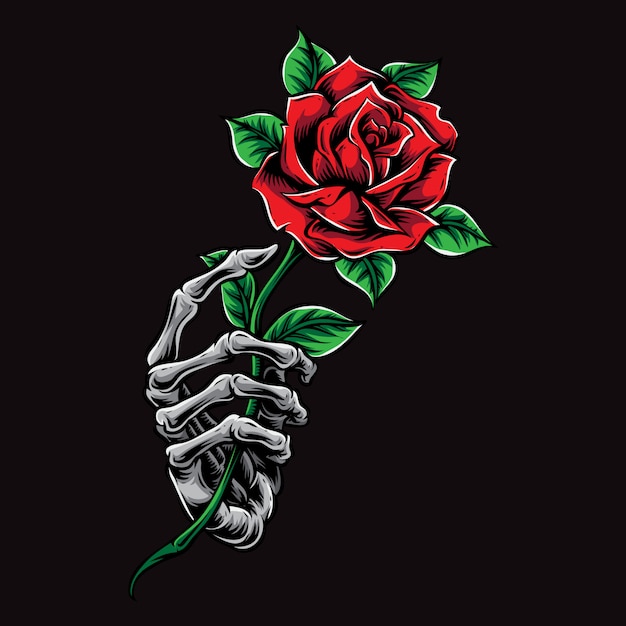 Skeleton hand holding rose 