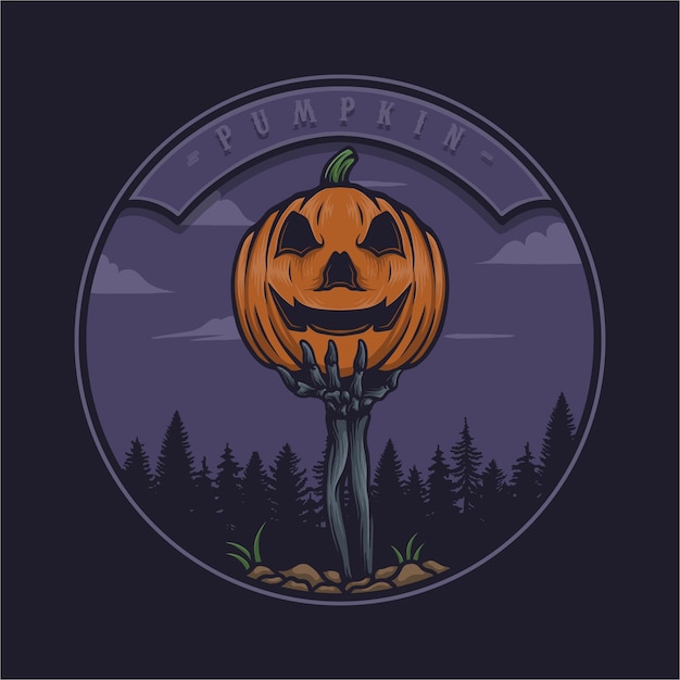 skeleton hand with pumpkin hollow halloween tree vector