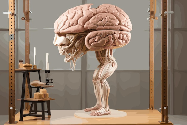 Skeleton has brain in its handsBrain and SkeletonModel of a skeleton holding a brain