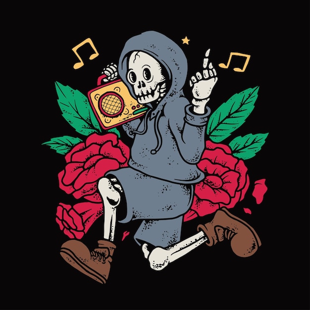 the skeleton is relaxing enjoying the music