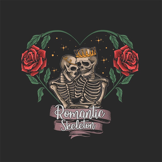 skeleton in love flower frame illustration