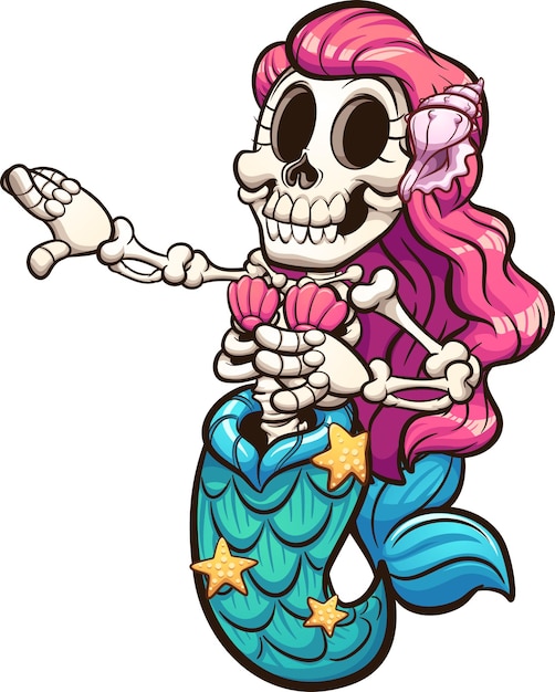 Skeleton mermaid with pink hair dancing