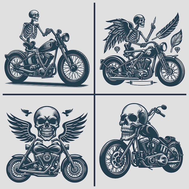 Vector skeleton motorcycle vector silhouette svg bundle file skeleton riding burning motorcycle