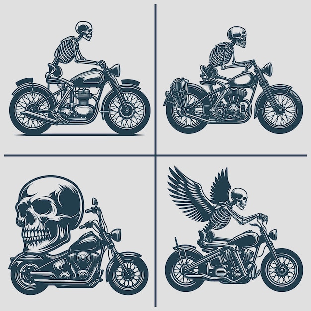 Vector skeleton motorcycle vector silhouette svg bundle file skeleton riding burning motorcycle