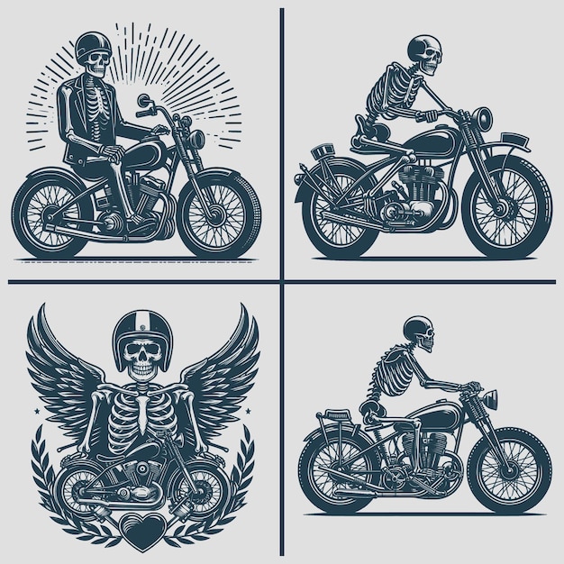 Vector skeleton motorcycle vector silhouette svg bundle file skeleton riding burning motorcycle