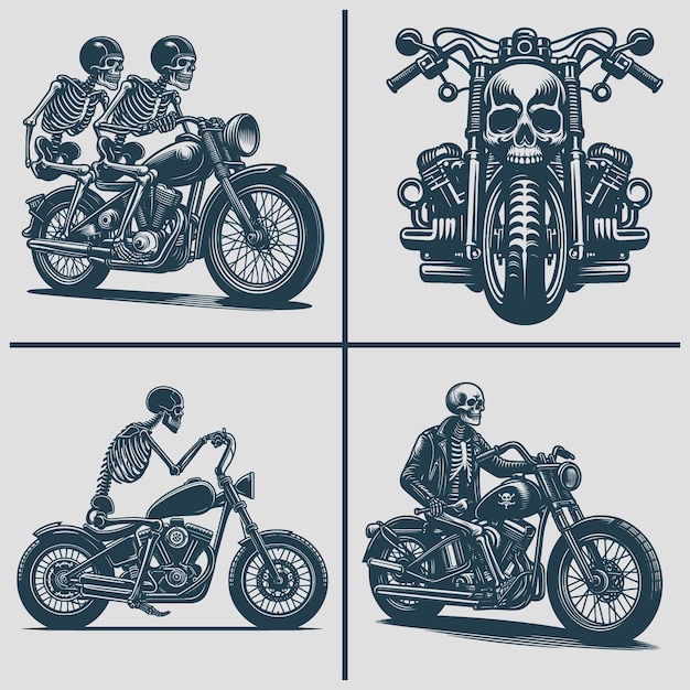 Vector skeleton motorcycle vector silhouette svg bundle file skeleton riding burning motorcycle