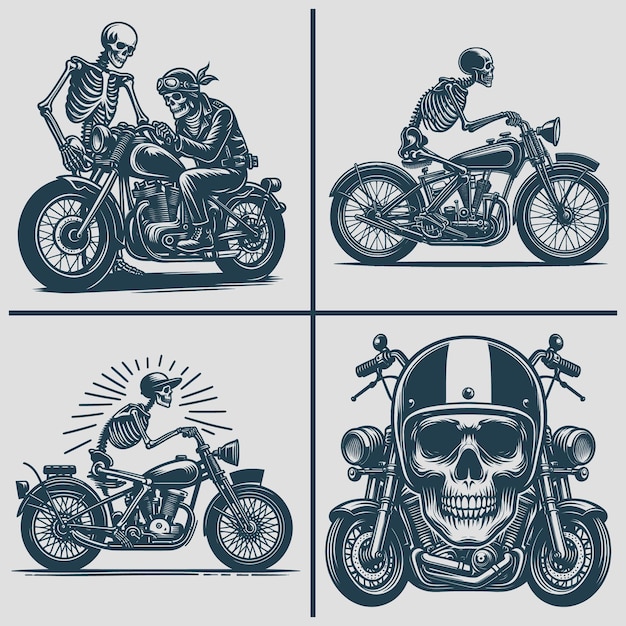 Skeleton motorcycle vector silhouette Svg Bundle file skeleton riding burning motorcycle