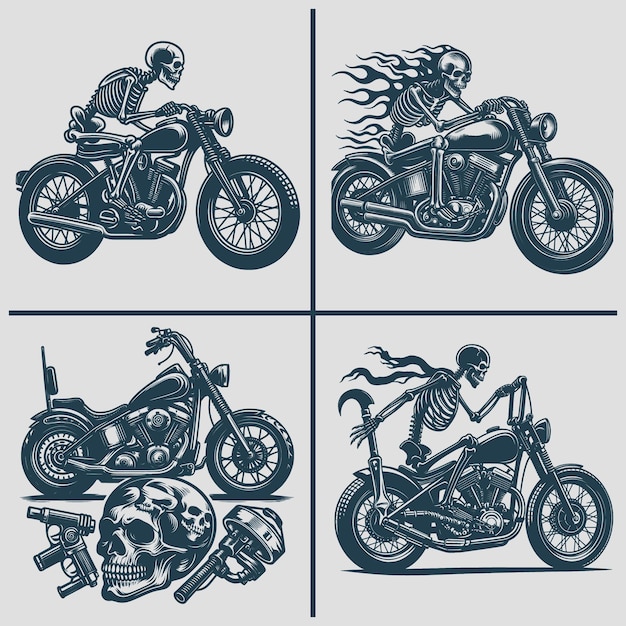 Vector skeleton motorcycle vector silhouette svg bundle file skeleton riding burning motorcycle