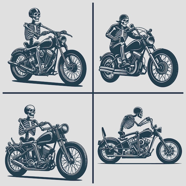 Vector skeleton motorcycle vector silhouette svg bundle file skeleton riding burning motorcycle