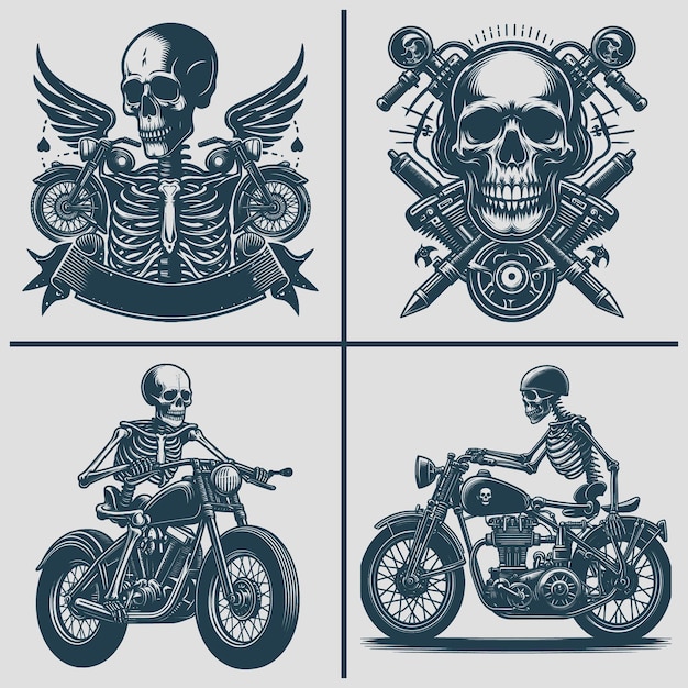 Vector skeleton motorcycle vector silhouette svg bundle file skeleton riding burning motorcycle