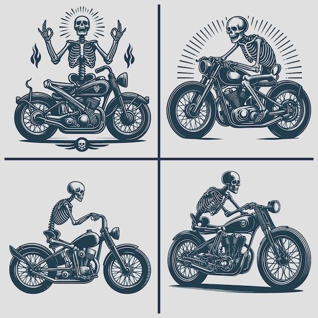 Vector skeleton motorcycle vector silhouette svg bundle file skeleton riding burning motorcycle