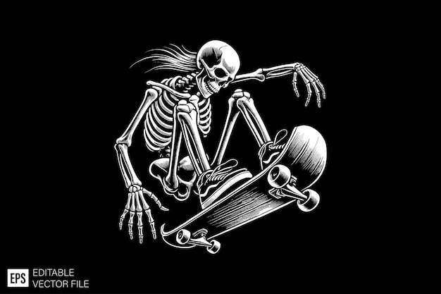 Skeleton playing skateboard Drawing of a skateboarding skeleton on a skateboard