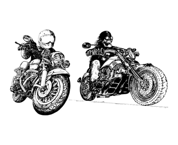 Skeleton rider on motorcycleDrawn biker in vector