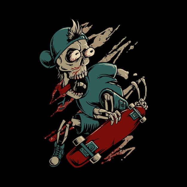 Skeleton skateboarding horror  illustration 