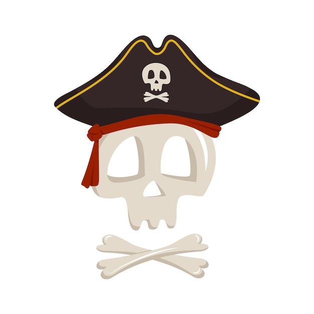 Skeleton skull and crossbones in pirate cocked hat item for halloween holiday and design