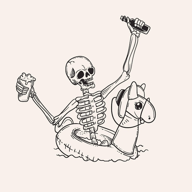 Skeleton taking a drink Vector outline illustration of skeleton taking a drink